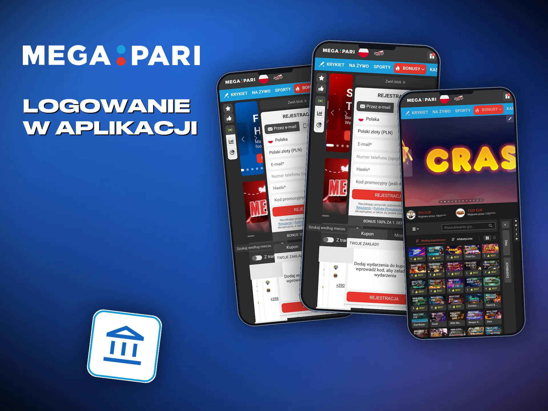 Logowanie do aplikacji Megapari e-mailem albo numerem telefonu