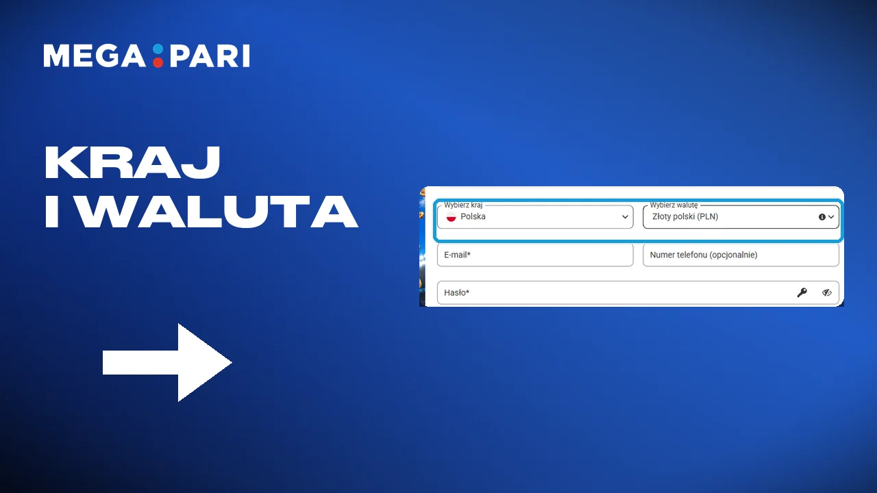 Wybór kraju i waluty konta w Megapari